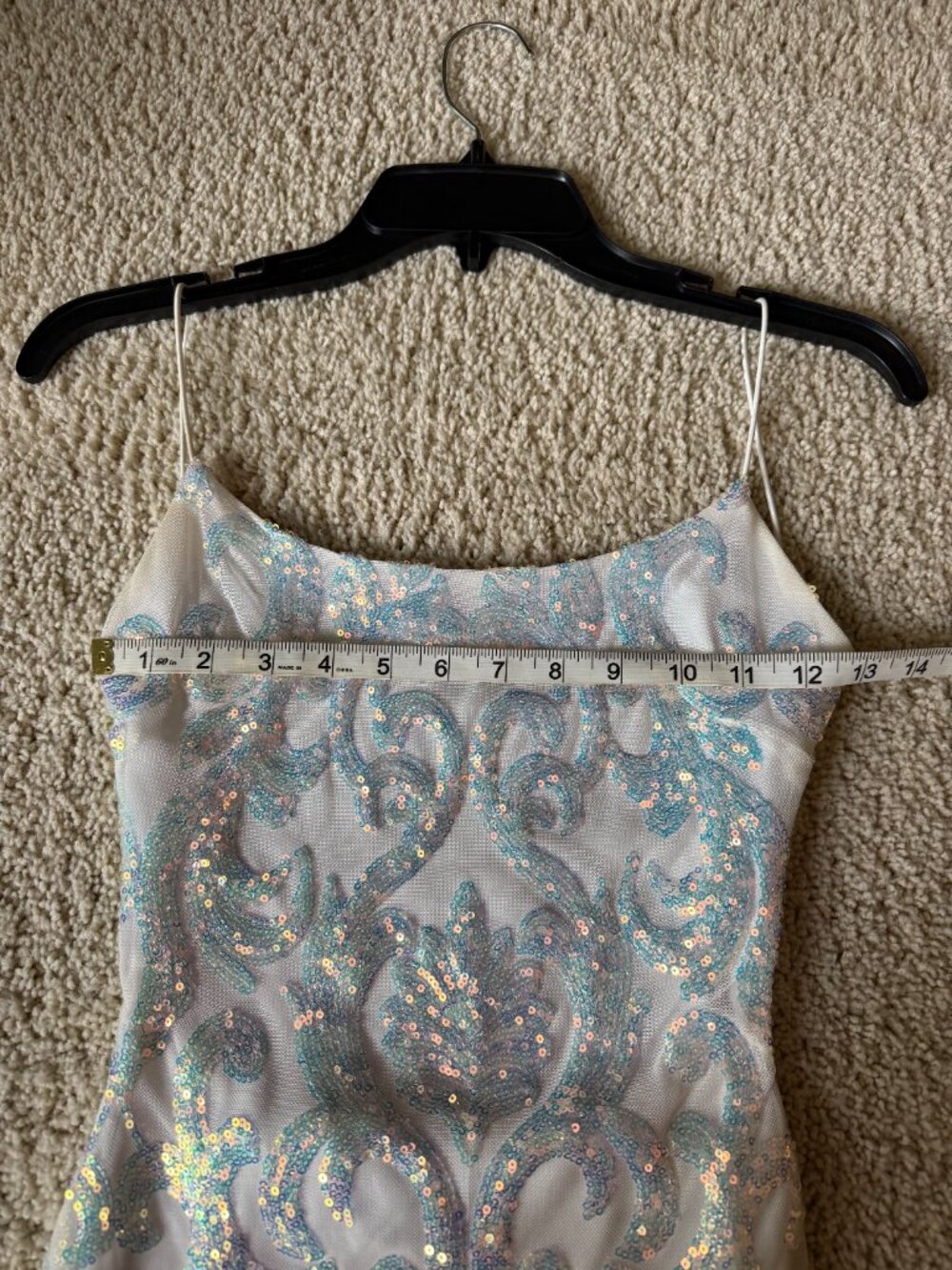 B. Darlin Sequin Damask Bodycon Mini Dress White Iridescent Open Back - Picture 5 of 8